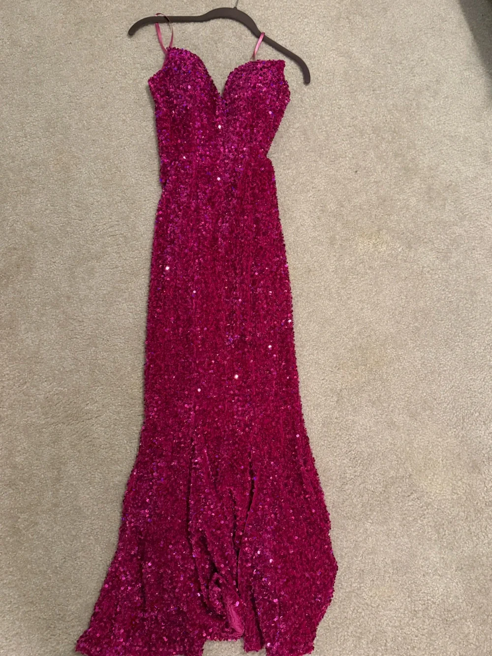 Sparkling Fuchsia Sequin Evening strapless dress